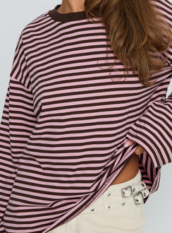 Settle Down Long Sleeve Top Pink / Brown Stripe