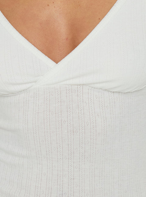 Mossie Crossover Pointelle Top White