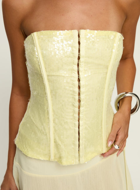 Diena Sequin Corset Top Yellow