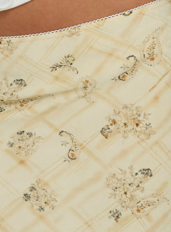 Evina Picot Trim Midi Skirt Yellow Paisley