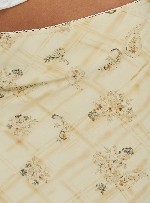 Evina Picot Trim Midi Skirt Yellow Paisley