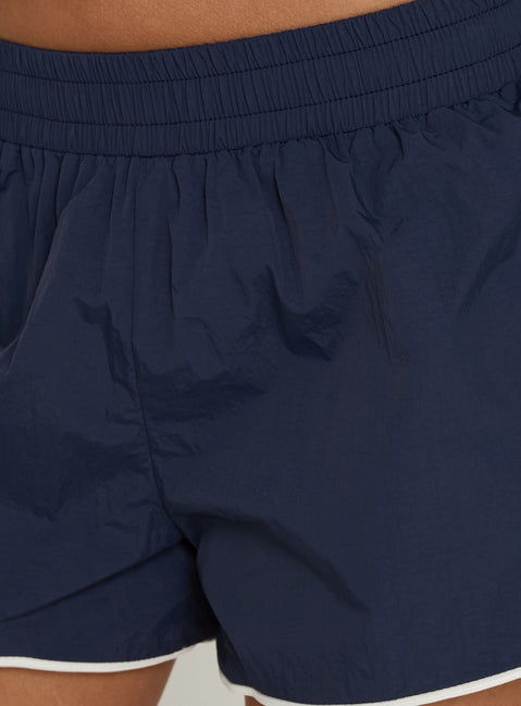 Shayyla Mid Rise Elasticated Waist Shorts Navy / White