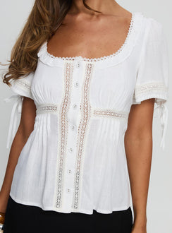 Indianah Pleat Lace Panel Blouse Top White