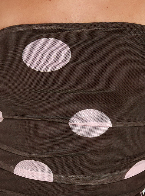 Act Natural Strapless Top Brown / Pink Polka