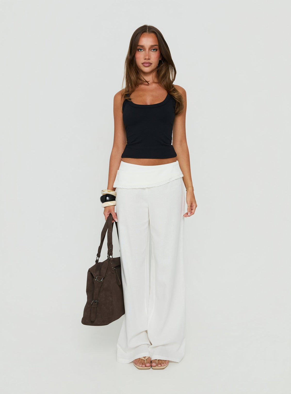 Brea Frill Belted Pants White