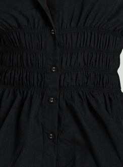 As You Are Shirred Button Up Top Black