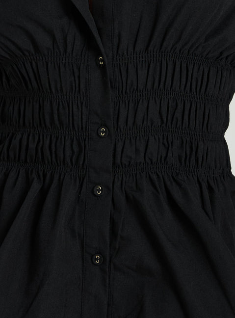 As You Are Shirred Button Up Top Black