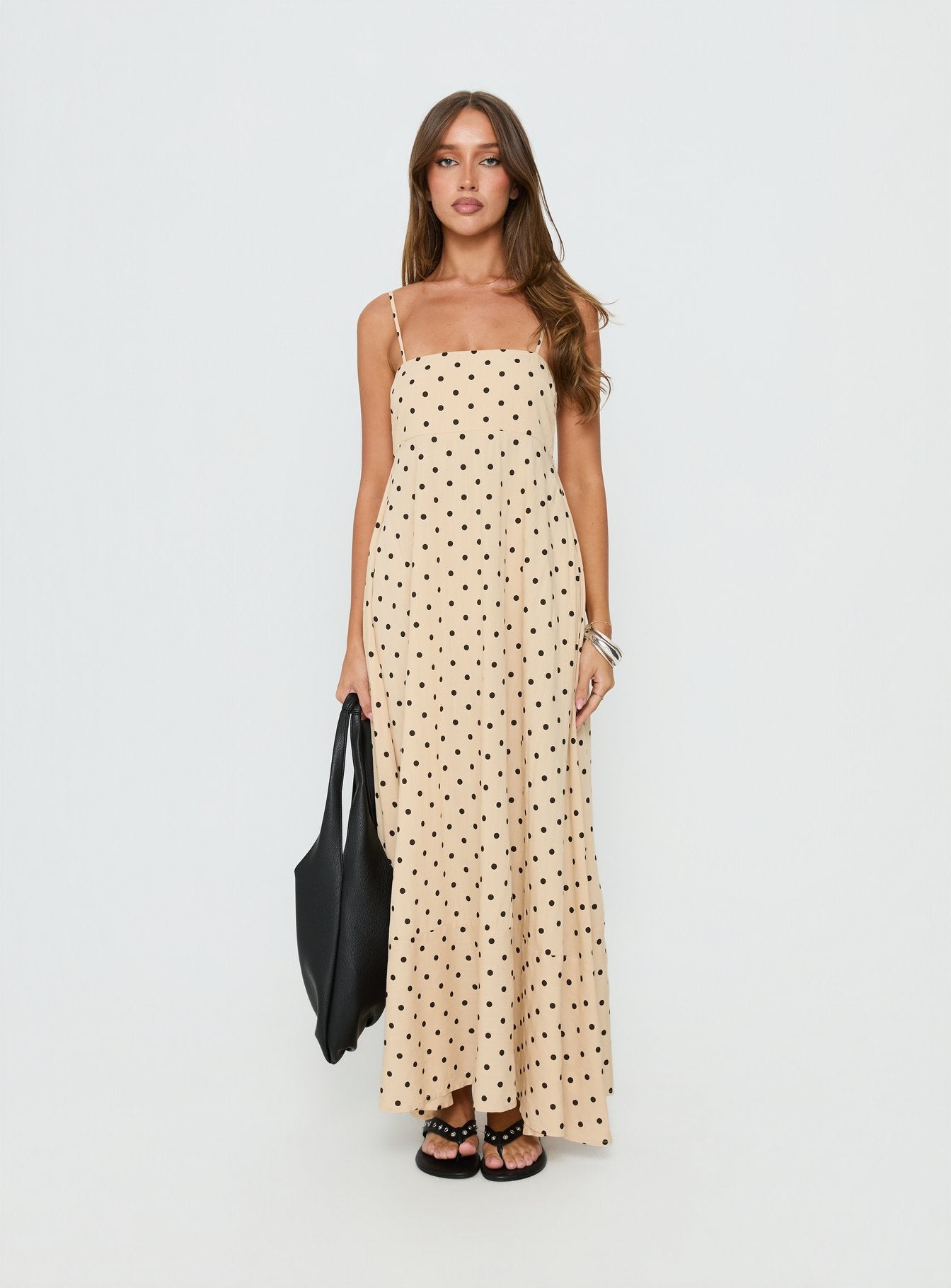 Triniti Square Neck Maxi Dress Cream Polka Dot | Princess Polly