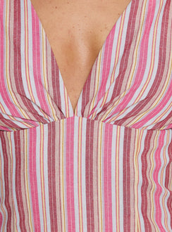 Daphney Plunge Mini Dress Pink Stripe