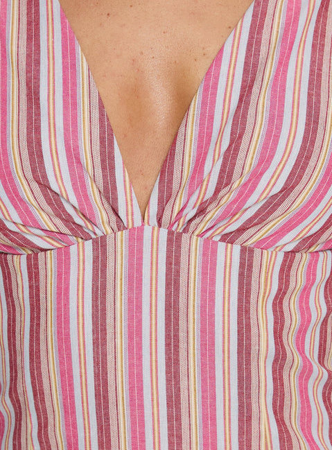 Daphney Plunge Mini Dress Pink Stripe