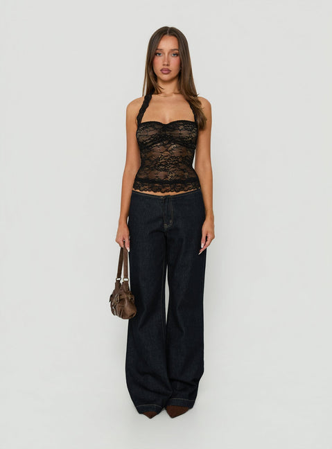 Fantasize Lace Halter Top Black