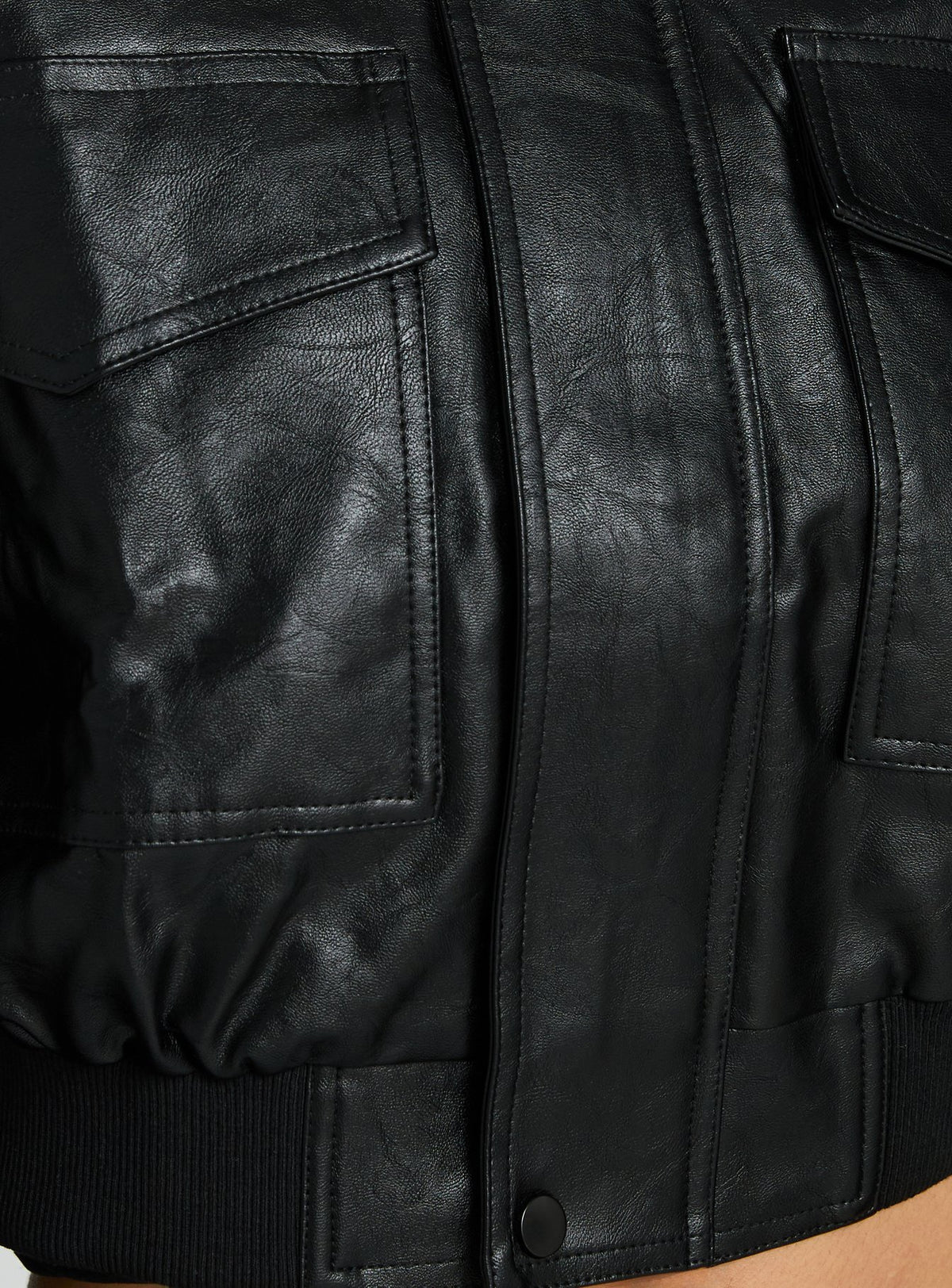 Ace Player Funnel Neck Faux Leather Jacket Black