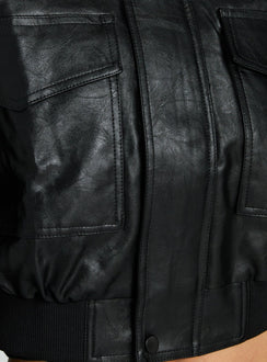 Ace Player Funnel Neck Faux Leather Jacket Black