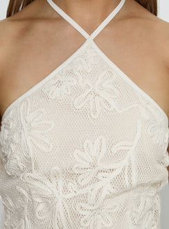 Ivo Floral Detail Halter Mini Dress White