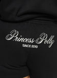 Princess Polly Track Shorts Cursive Text Black Sand Curve Princess Polly High Waisted Shorts 