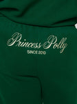 Princess Polly High Waisted Pants  Princess Polly Track Pants Script Green / Ivory Curve