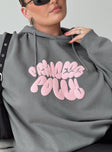 Princess Polly Hooded Sweatshirt Bubble Text Charcoal / Light Pink Curve