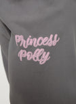 Princess Polly Track Pants Puff Text Charcoal Curve