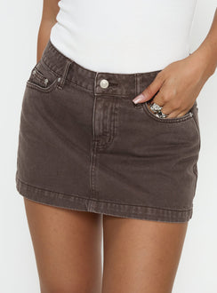 Nicolina Low Rise Denim Mini Skirt Washed Brown