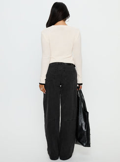 back view of model wearing Princess Polly Lando Low Rise Straight Leg Jeans Washed Black Low Rise Jeans 