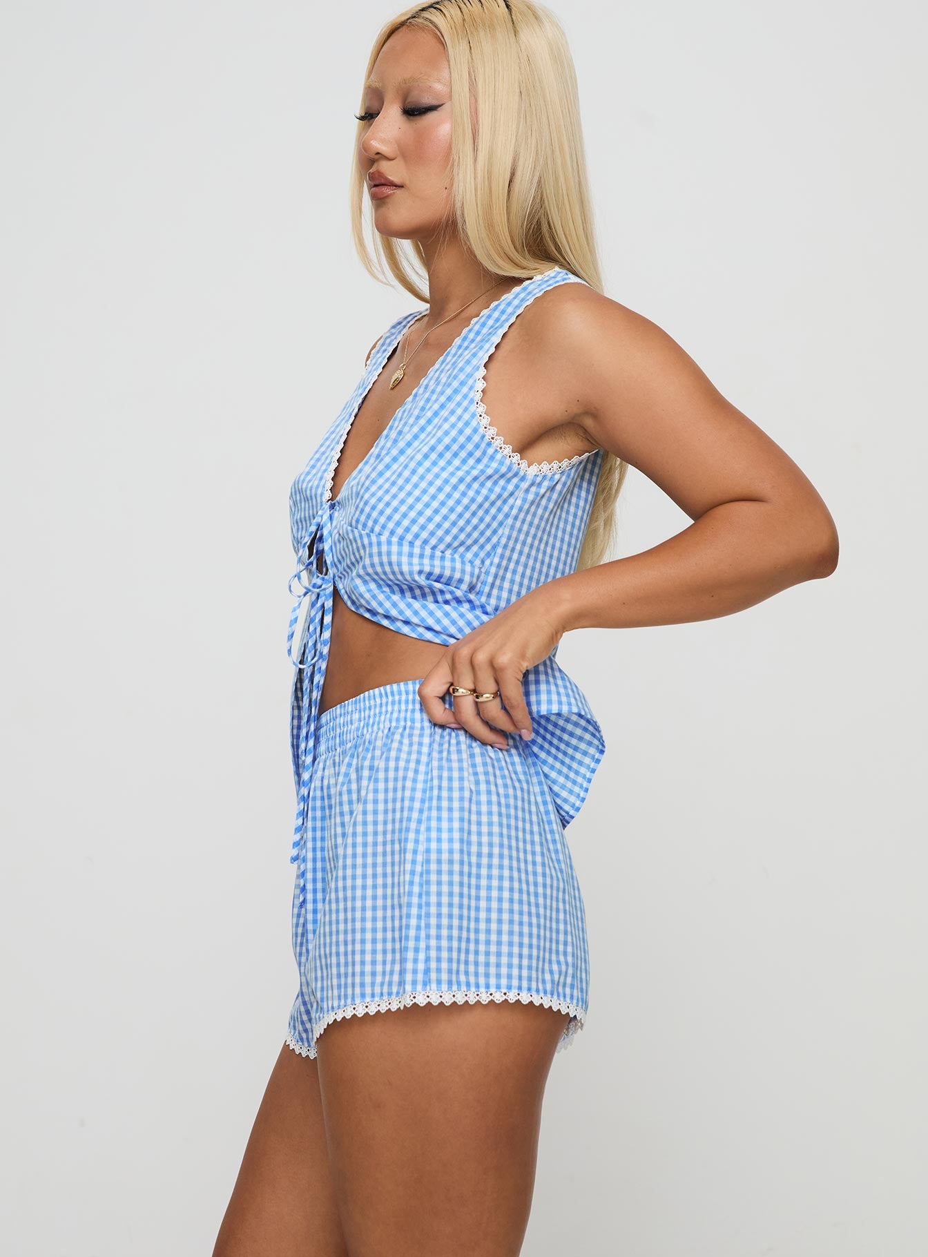 Jaycob Tie Front Set Blue Gingham