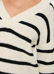 Princess Polly V-Neck  Forte Sweater Mini Dress Black / Cream