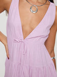 Mini dress Adjustable shoulder straps, deep v-neckline, tiered skirt Non-stretch material, fully lined