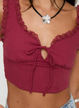 Crop top Corset style, v neckline, lace trim detail, invisible zip fastening at side Non-stretch material, fully lined 