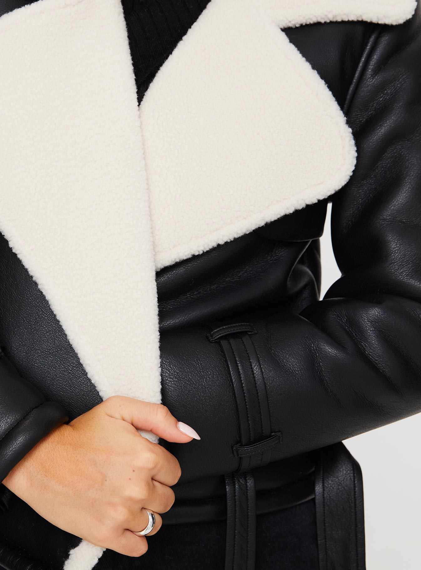 Black faux shearling aviator hot sale jacket