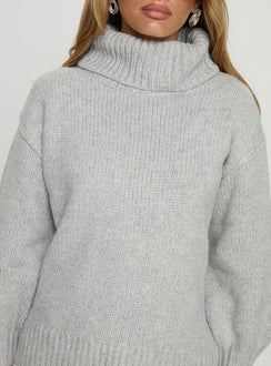 back view of model wearing Princess Polly Let Love In Knit Sweater Grey 