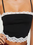 Crop top Straight neckline, adjustable straps, contrast lace trim detail Good stretch, fully lined  