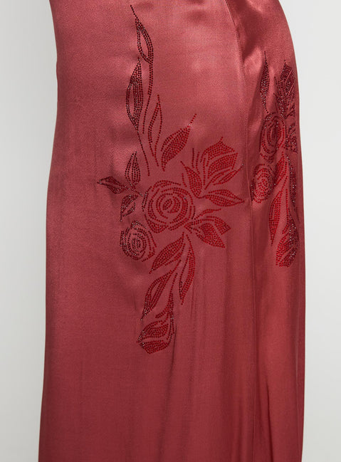 catch you up beaded maxi dress red Maxi Dress Red Silk Cami Dress Princess Polly Catch You Up Satin Cami Beaded Flower Detail