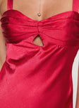 back view of model wearing Princess Polly Joane Maxi Dress Red Sweetheart Neckline 