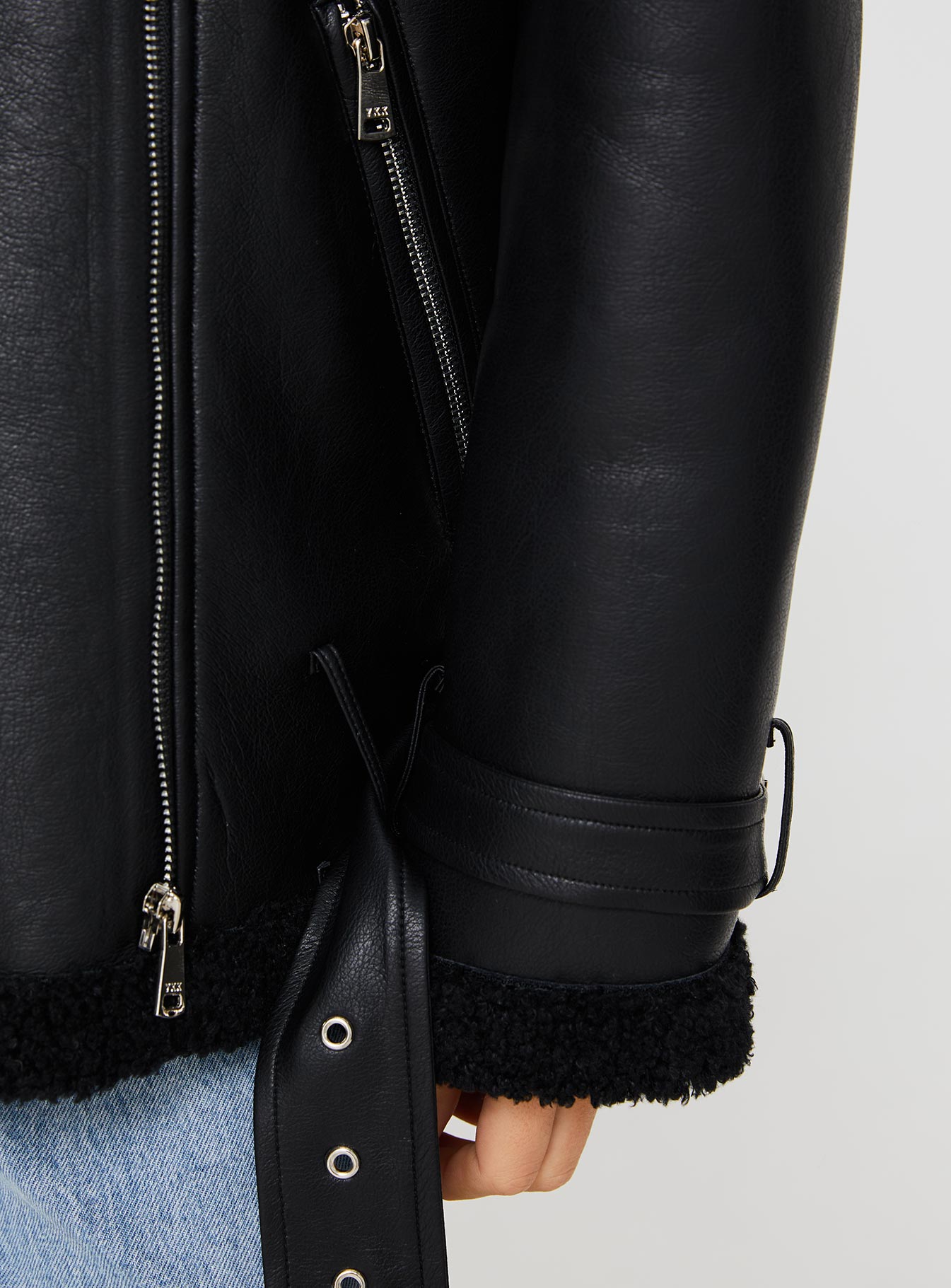 Maudie Shearling Faux Leather Jacket Black | Princess Polly