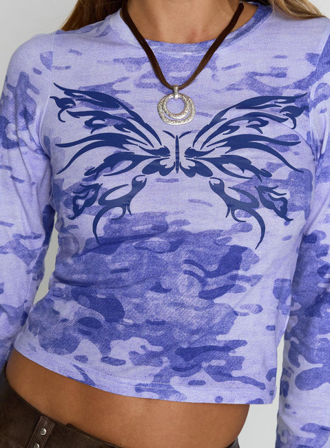 product Princess Polly Cyber Butterfly Long Sleeve Top Multi Full Sleeves Crew Neck 