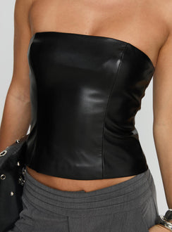 Oaklee Strapless Faux Leather Top Black