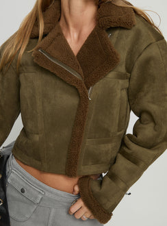 Swooning Cropped Faux Suede Jacket Green