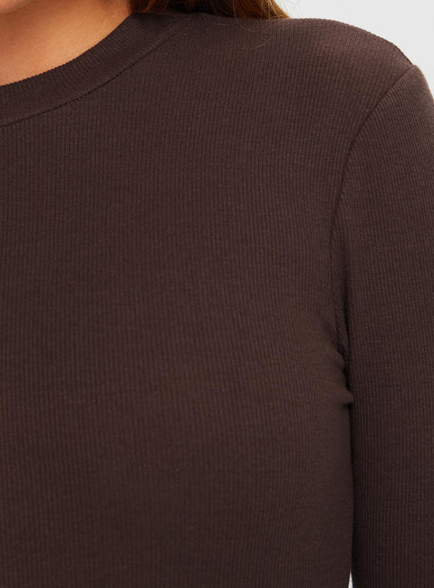 product Princess Polly Maleny Long Sleeve Bodysuit Brown Full Sleeves High Neck 