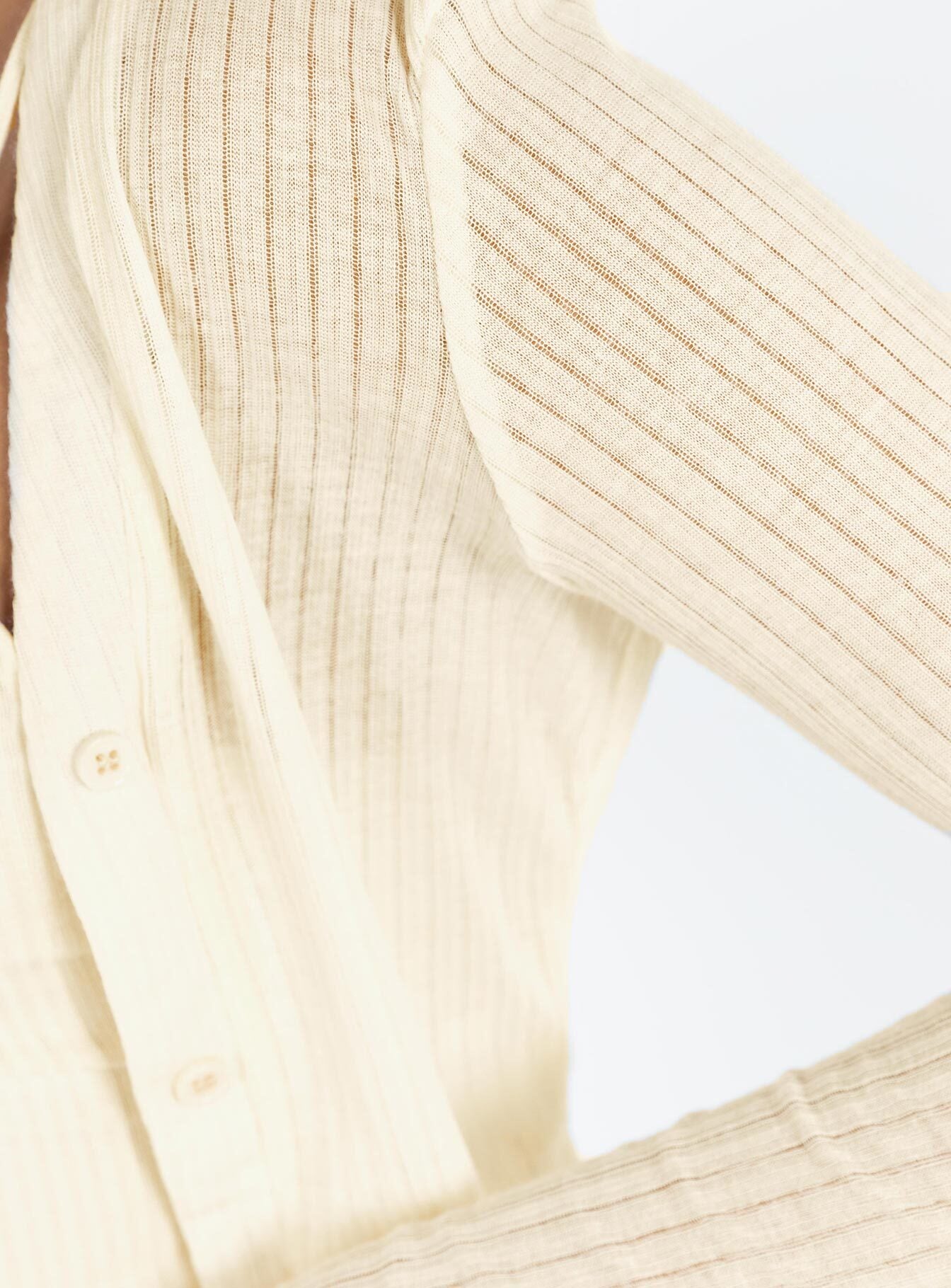 Front view of model wearing  front Princess Polly Full Sleeves High Neck  Zeke Two Piece Top Cream