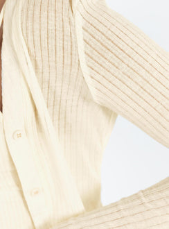 Front view of model wearing  front Princess Polly Full Sleeves High Neck  Zeke Two Piece Top Cream