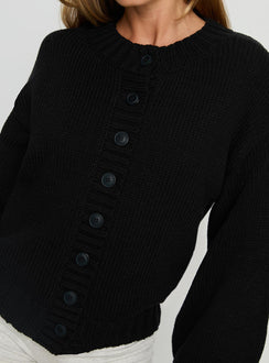 back view of model wearing Princess Polly Edern Cardigan Black regular 