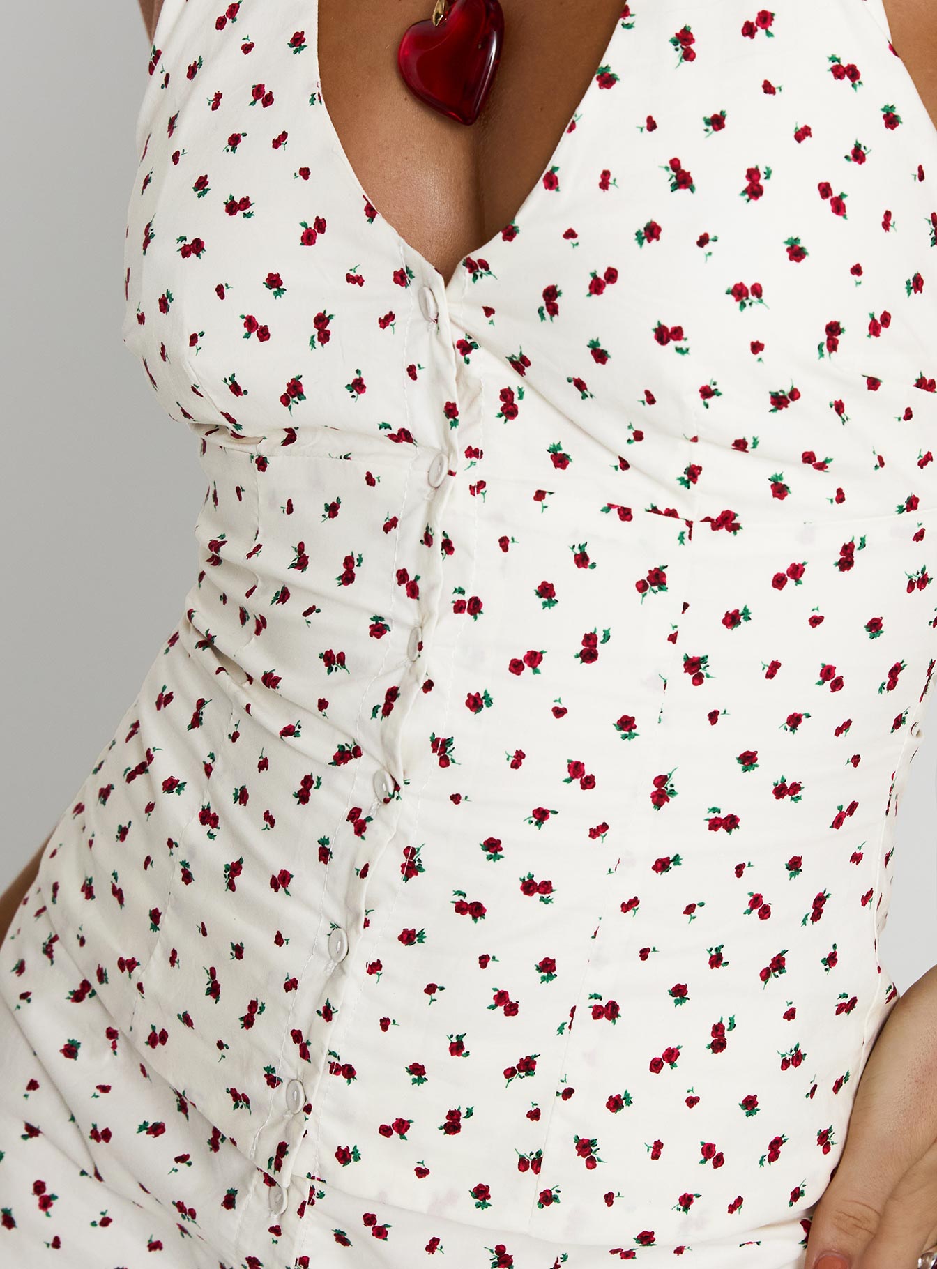 back view of model wearing Princess Polly On The Radio Halter Top Multi Sleeveless 