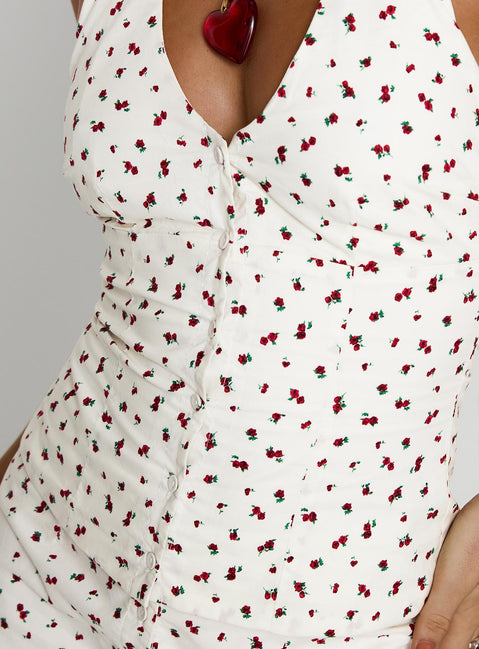 back view of model wearing Princess Polly On The Radio Halter Top Multi Sleeveless 