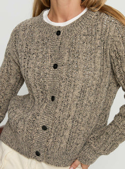 back view of model wearing Princess Polly Kaytee Button Up Knit Cardigan Grey 