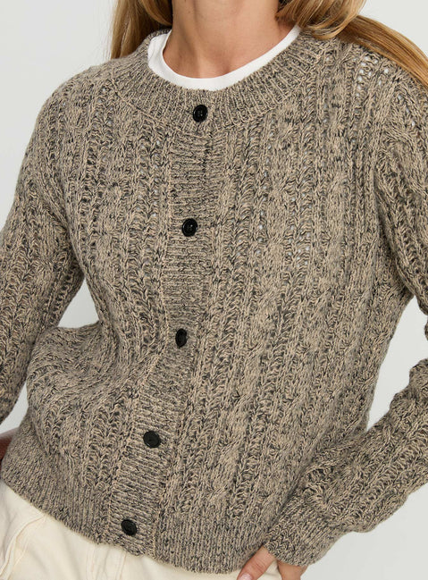 back view of model wearing Princess Polly Kaytee Button Up Knit Cardigan Grey 