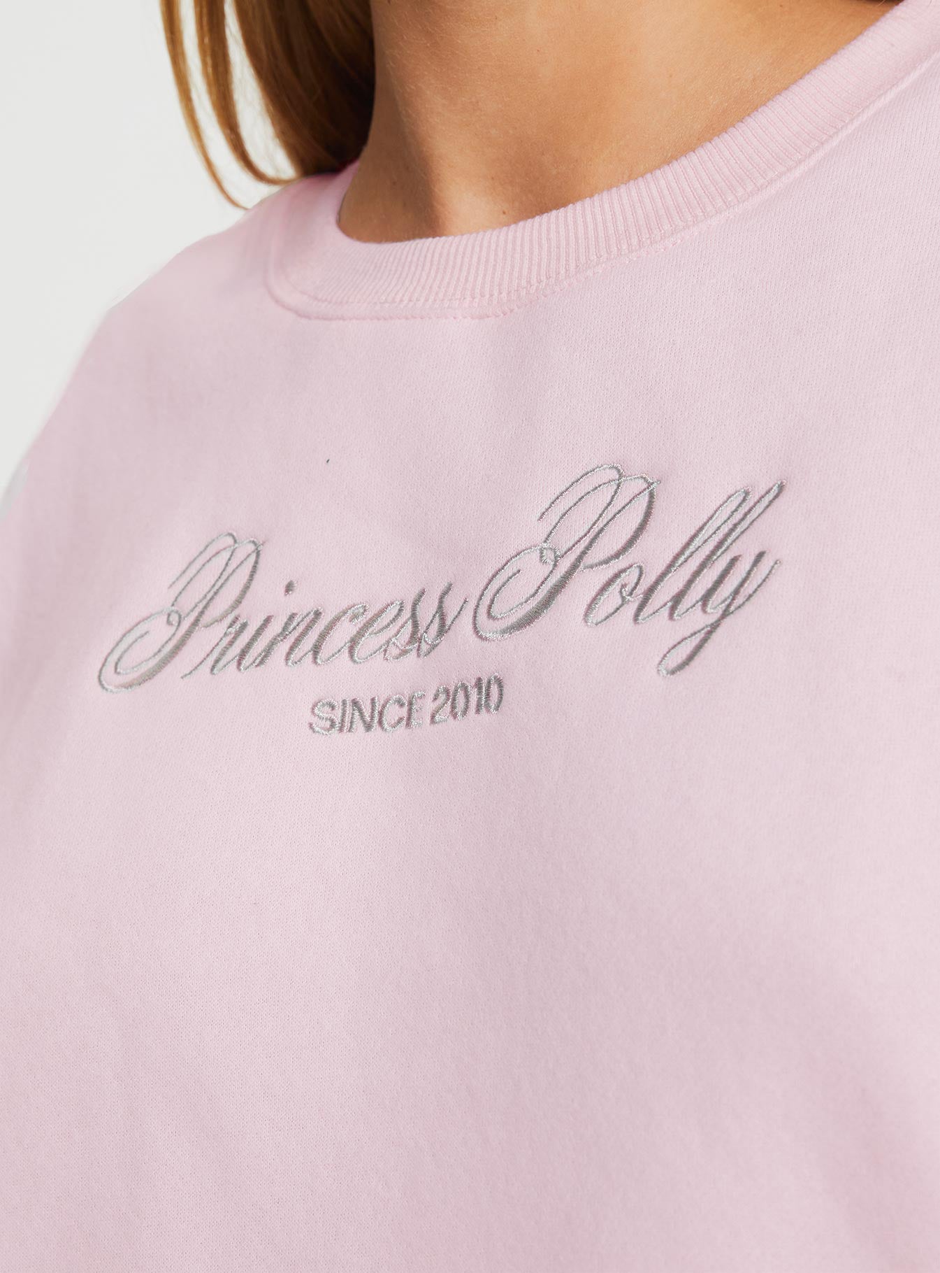 product Princess Polly Princess Polly Crew Neck Sweatshirt Script Baby Pink / Grey 
