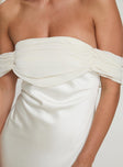 back view of model wearing Princess Polly Adoration Maxi Dress Cream Straight Neck 