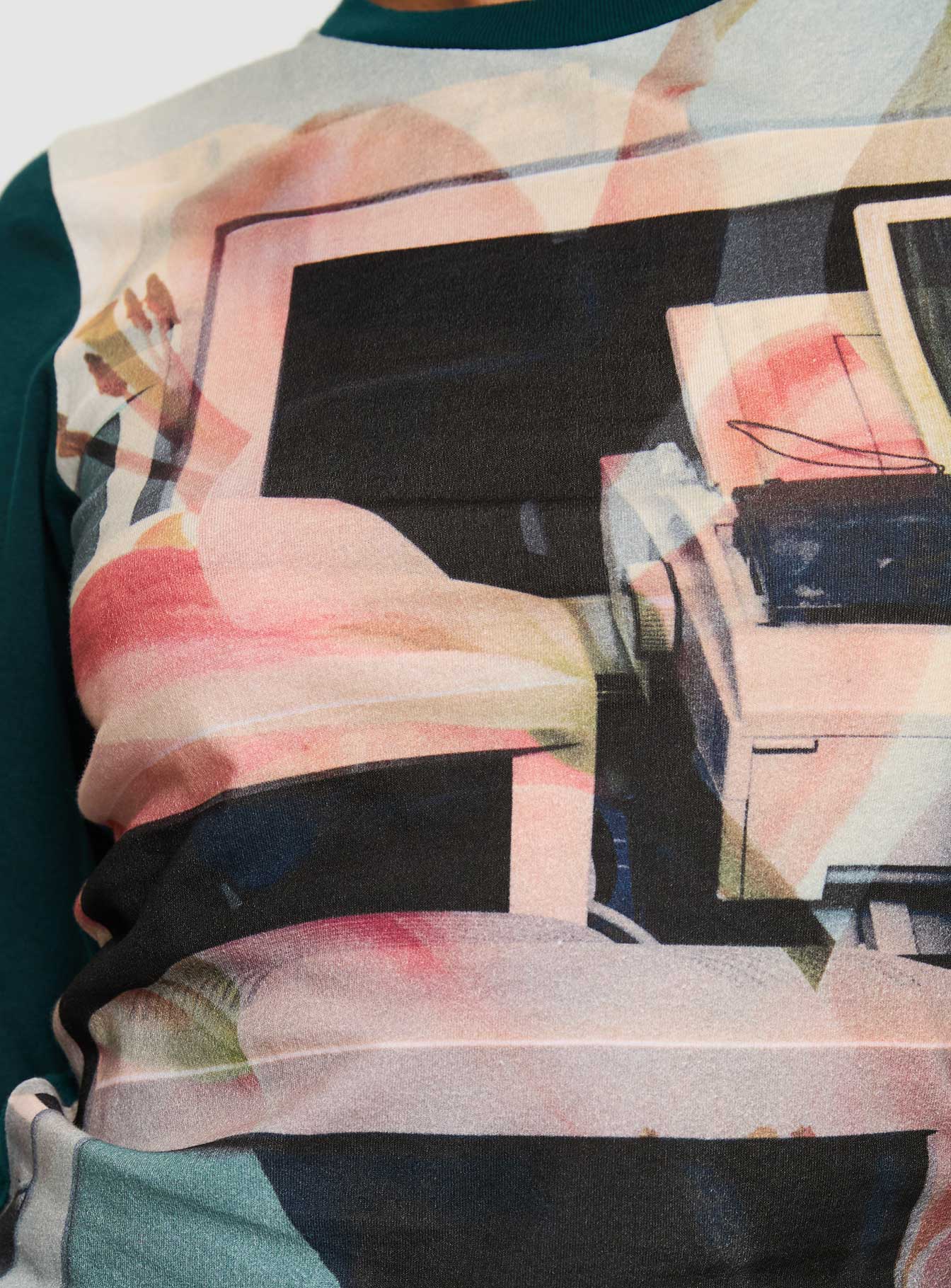 back view of model wearing Princess Polly Sonique Long Sleeve Top Multi Full Sleeves Crew Neck 