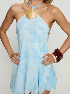Myka Shell Halter Mini Dress Blue Floral