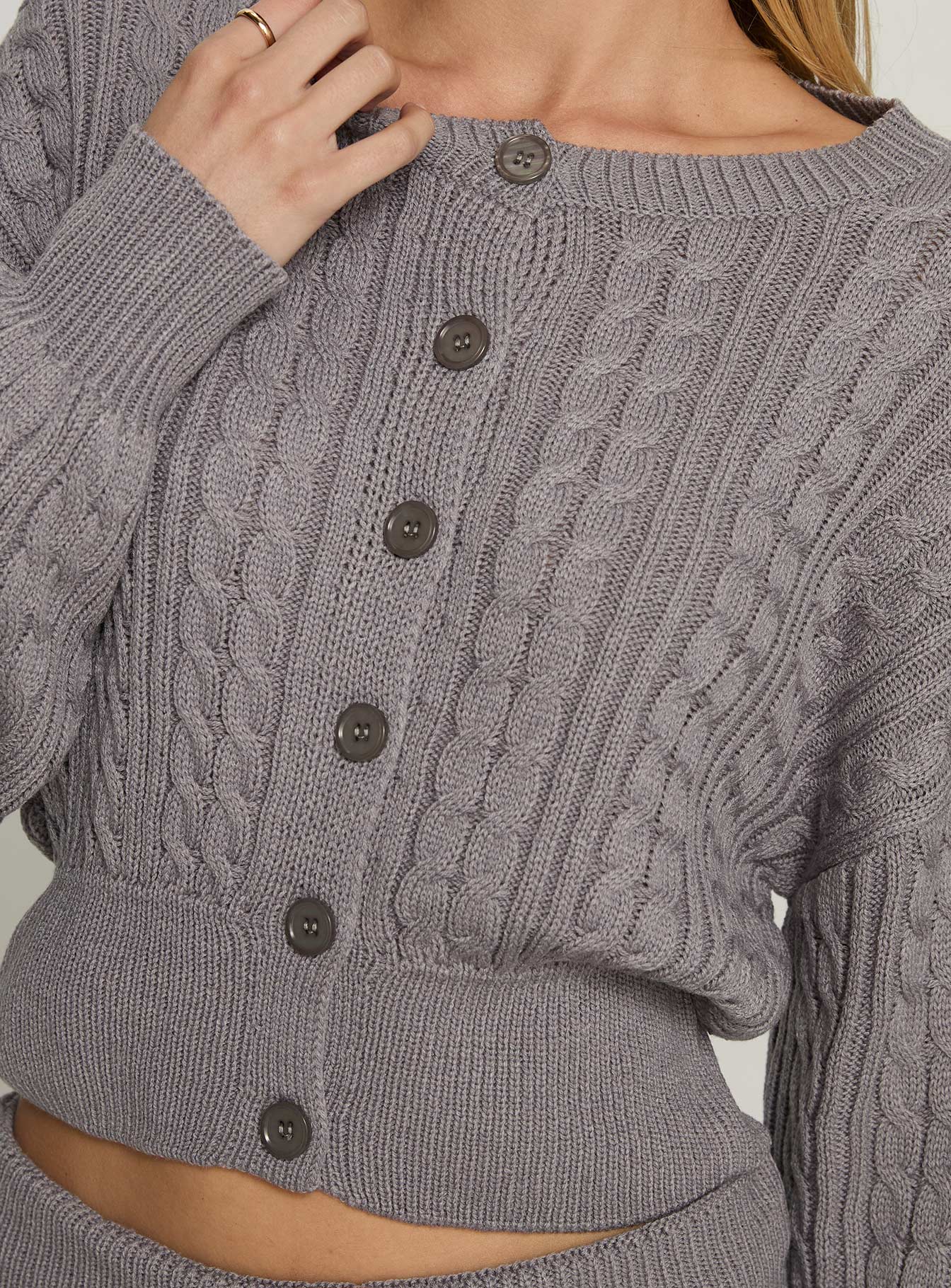Baleigh Cable Knit Cardigan Grey | Princess Polly